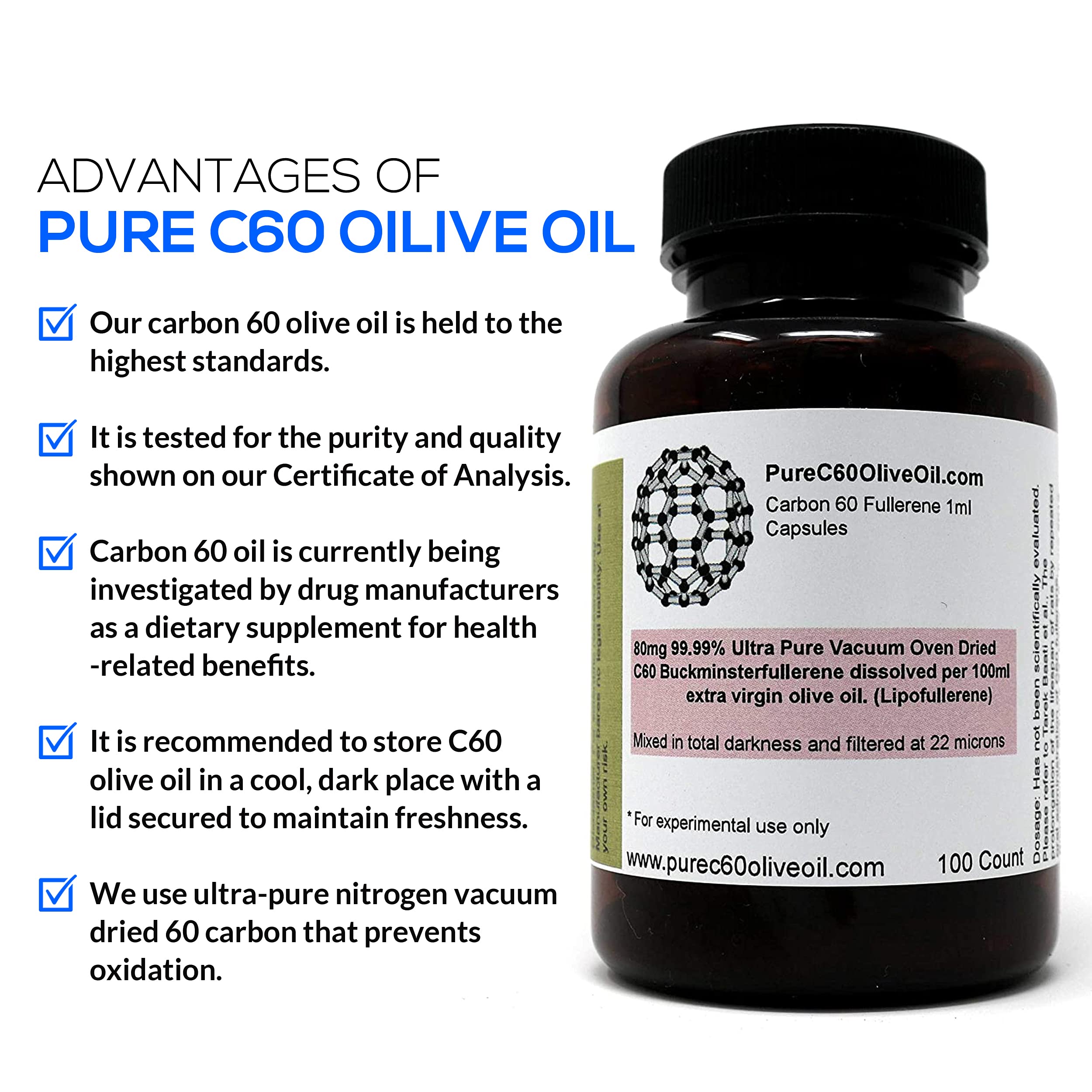 Packaging label of PureC60OliveOil highlighting lab-tested purity and polyphenol olive oil