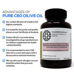 Packaging label of PureC60OliveOil highlighting lab-tested purity and polyphenol olive oil