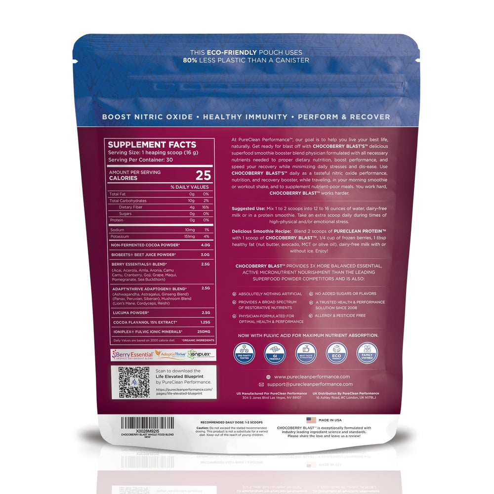 PureClean ChocoBerry Blast scoop beside powder ready for shakes