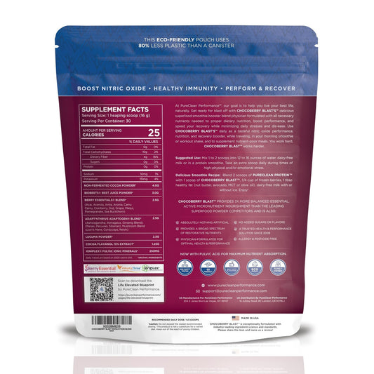 PureClean ChocoBerry Blast scoop beside powder ready for shakes