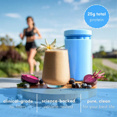 PureClean Protein powder dispersion demonstrating smooth mixing into beverages