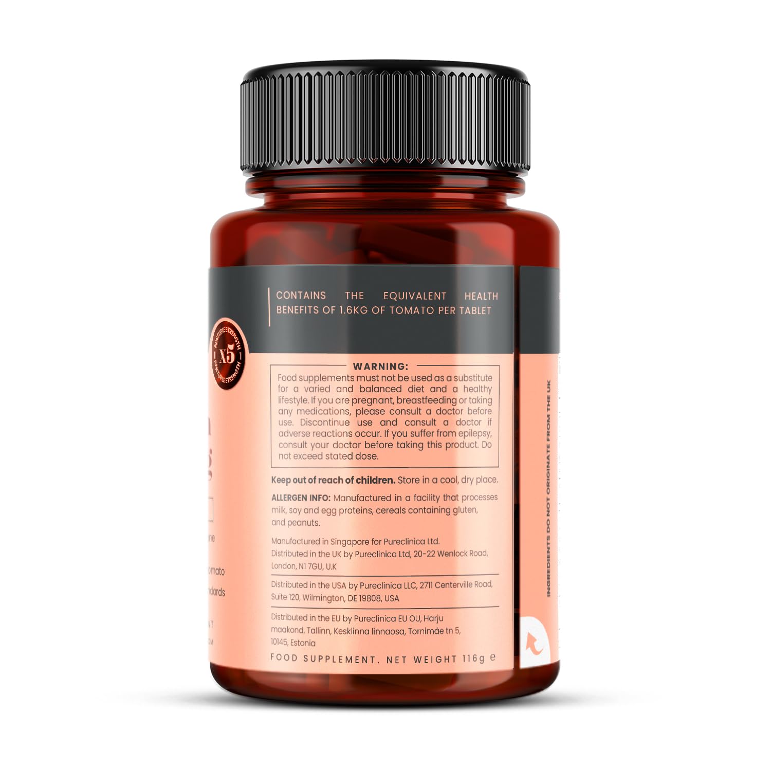 PureClinica Concentrated Green Tea bottle side view with label detail