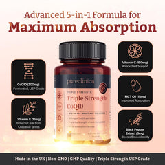 PureClinica CoQ10 with Vitamin C for enhanced absorption.