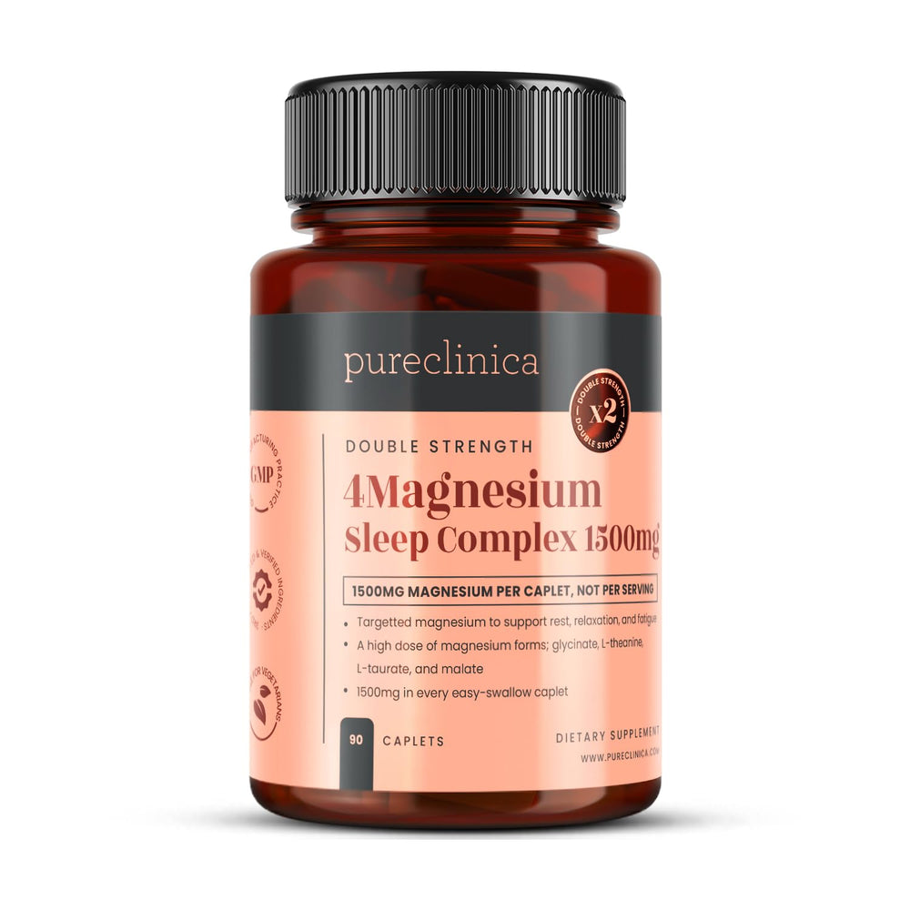 PureClinica Double Strength Magnesium Sleep Complex bottle front, highlighting high-potency sleep support