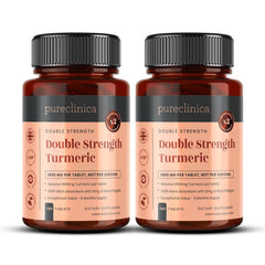 Pureclinica Double Strength Turmeric bottle front view highlighting potency for daily wellness.