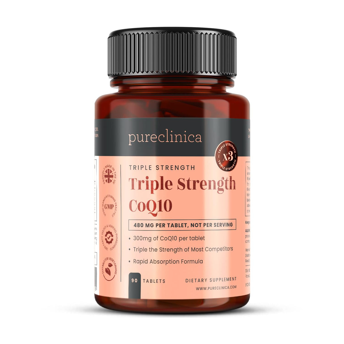 PureClinica Fermented CoQ10 300mg bottle for a 3-month daily routine.