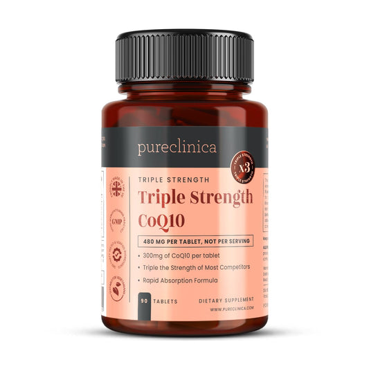 PureClinica Fermented CoQ10 300mg bottle for a 3-month daily routine.