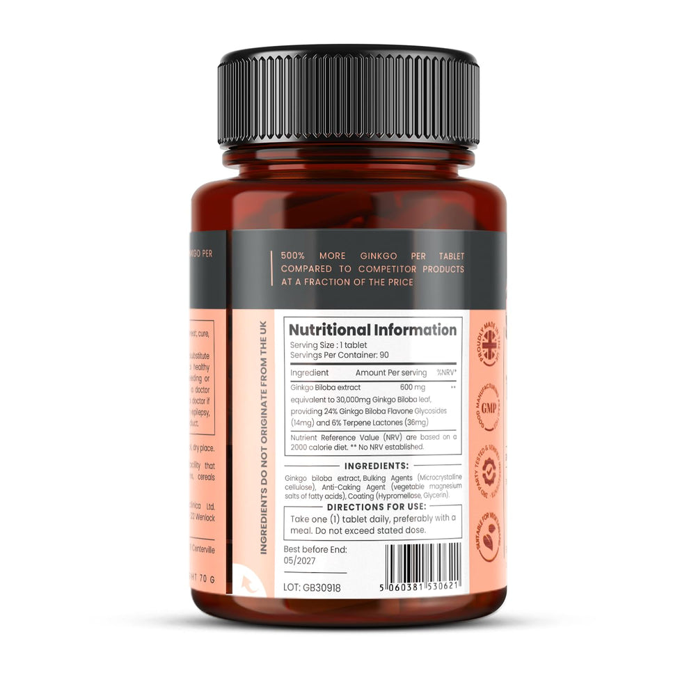 PureClinica bottle label detail shows 30,000 mg potency per tablet