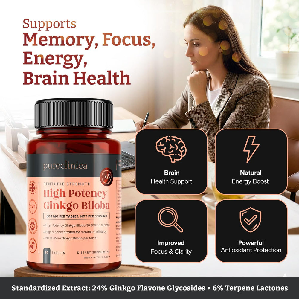 PureClinica Ginkgo Biloba tablet on measuring guide for accurate intake