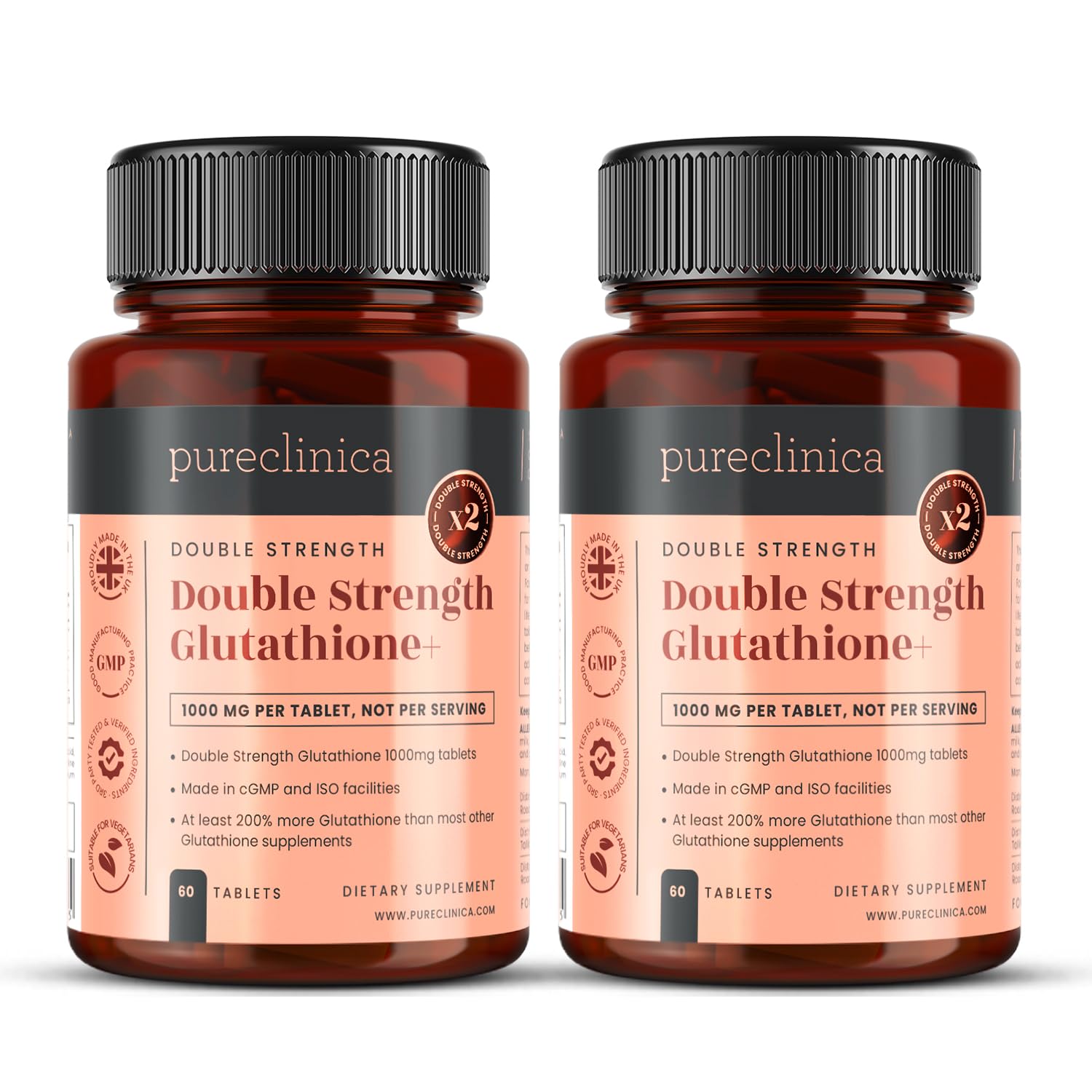PureClinica Glutathione 1000mg bottle front for high-strength antioxidant support