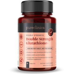 PureClinica Glutathione 1000mg tablets bottle for daily antioxidant support.