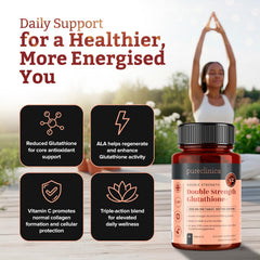 PureClinica Glutathione daily routine with glass of water