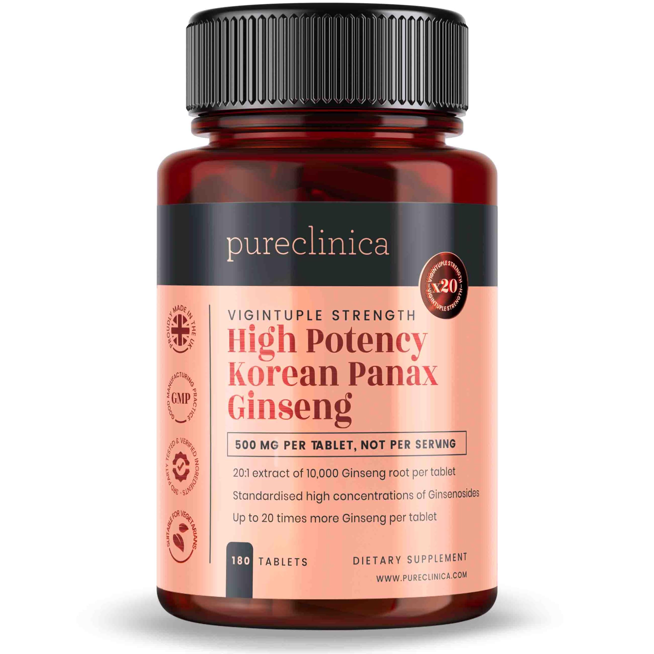 PureClinica High Potency Panax Ginseng bottle for daily support