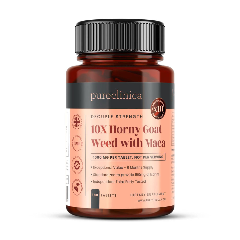 PureClinica Horny Goat Weed 3750mg tablet for potential daily energy support.