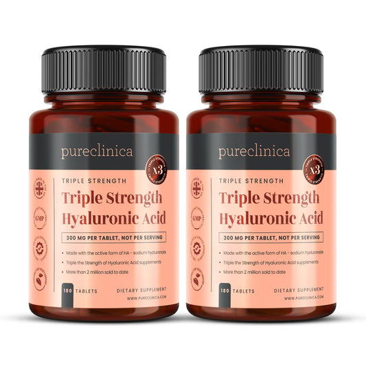 Pureclinica Hyaluronic Acid 300mg bottle front with triple strength formula