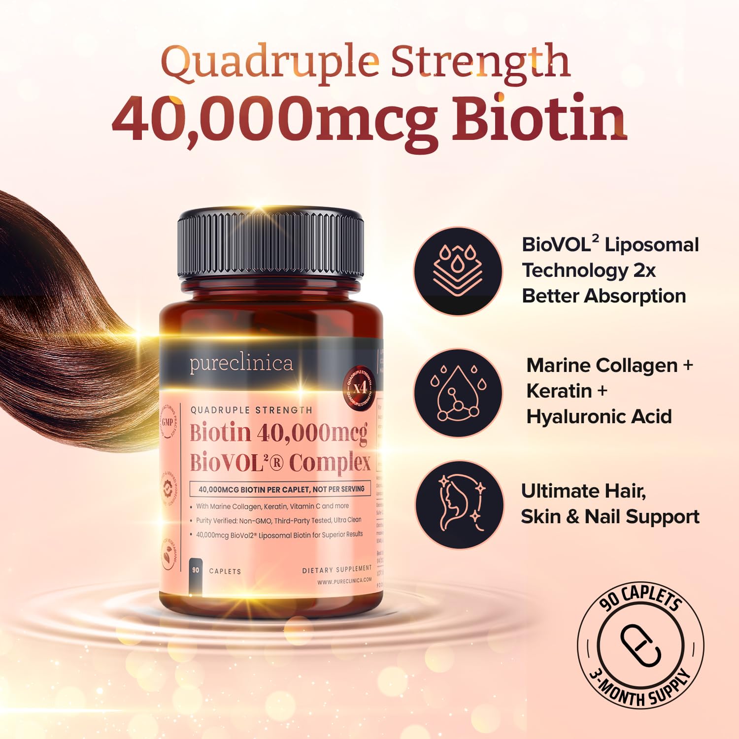 PureClinica Marine collagen and keratin blend highlighting nourishing components for hair and nails.