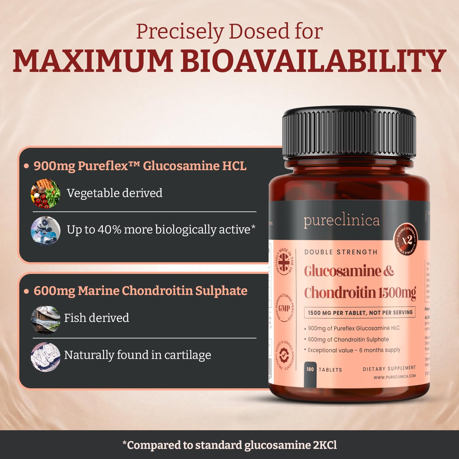 Pureclinica marine-sourced chondroitin tablet for a natural supplement option.