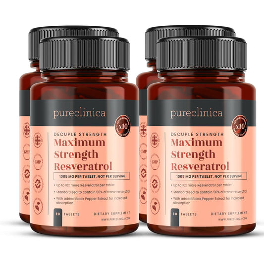 Pureclinica Maximum Strength Resveratrol bottle close-up for high-potency daily use