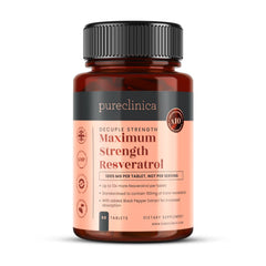 Pureclinica Resveratrol 1000mg tablet close-up for high-strength antioxidant support