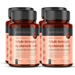 Pureclinica triple-strength hyaluronic acid bottle close-up showing high-strength formula