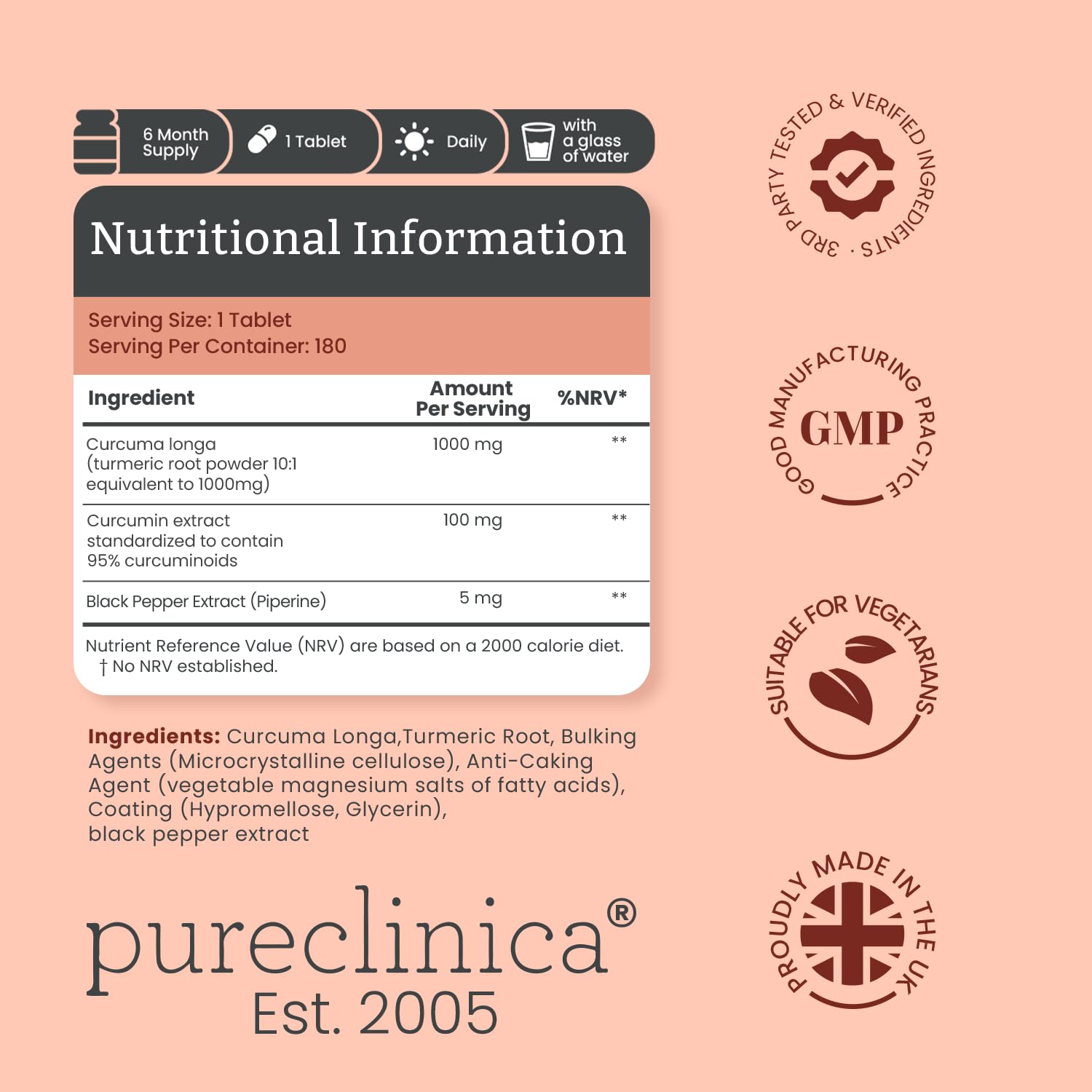 PureClinica turmeric capsules close-up with 95% curcuminoids for potent support