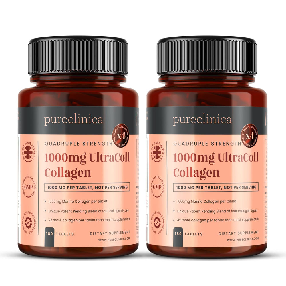PureClinica Ultracoll Marine Collagen bottle front showing six-month supply for daily use