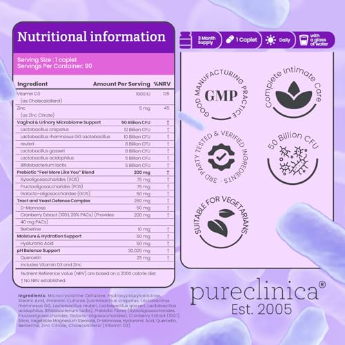PureClinica Veev Intimate Flora bottle front showing 3-month supply convenience