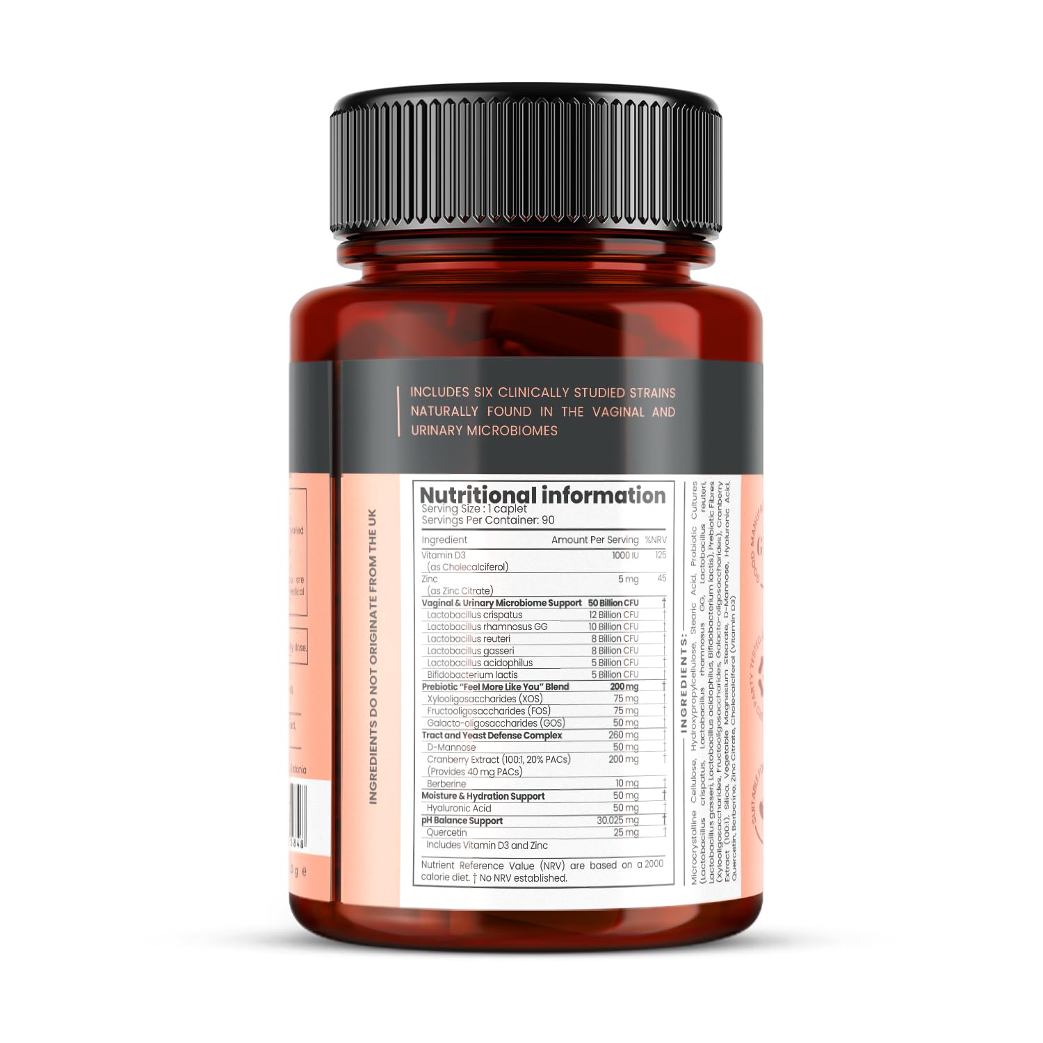 PureClinica Veev Intimate Flora D-mannose and cranberry components close-up