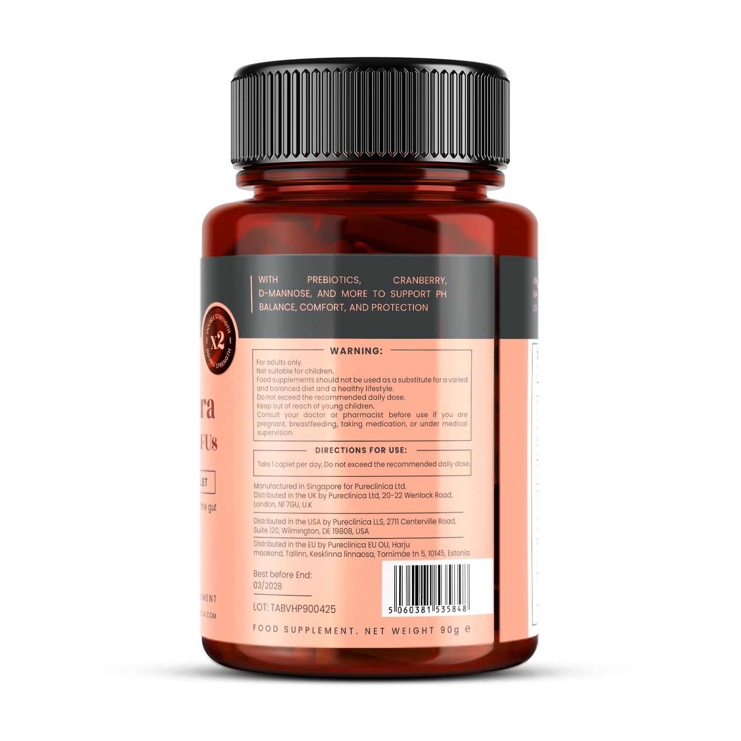 PureClinica Veev Intimate Flora label shot conveying trust and GMP quality