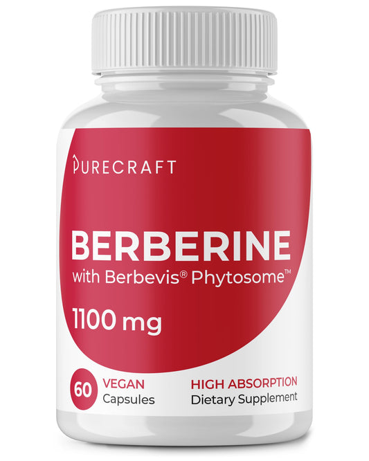 PURECRAFT Berberine bottle closeup highlights enhanced absorption.
