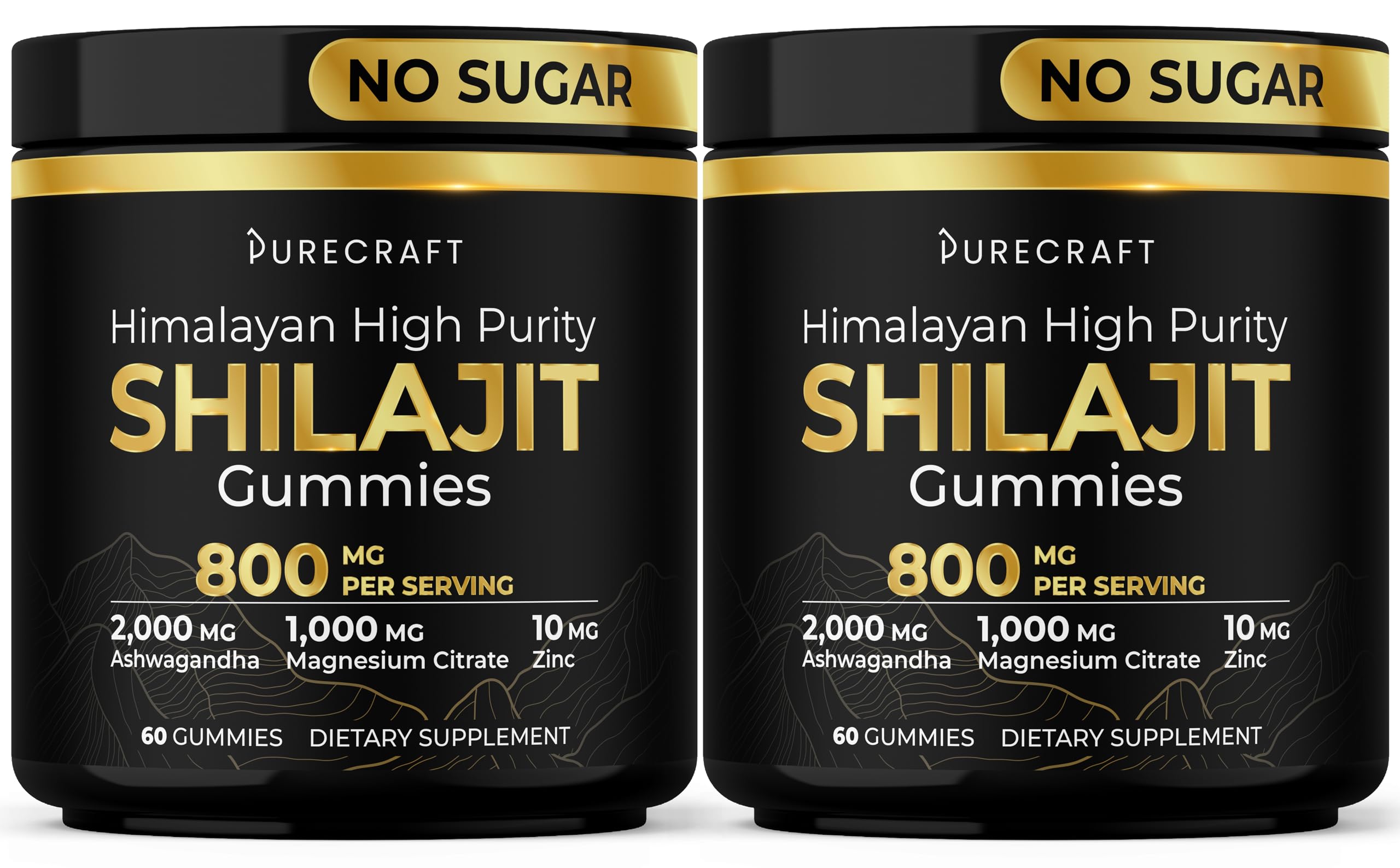 PURECRAFT Himalayan Shilajit Gummies bottle shows 800mg energy support formula for daily use.