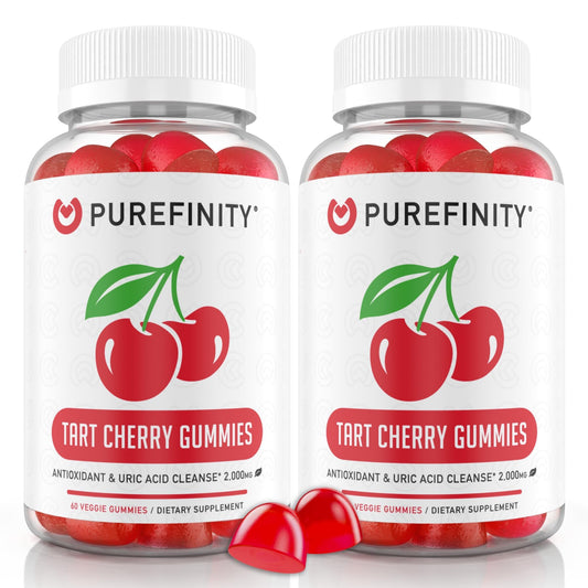PUREFINITY Tart Cherry Gummies bottle close-up for convenient joint support