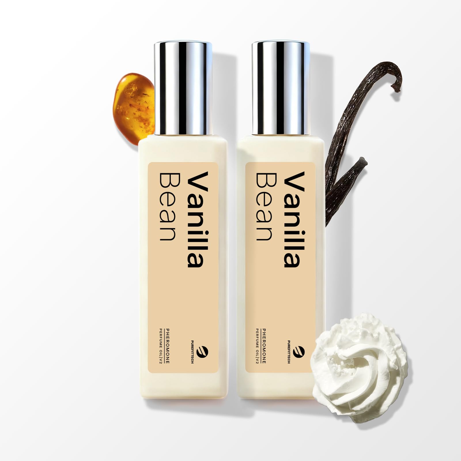 Purefittech pheromone perfume oil bottle showing vanilla roll-on for long-lasting scent