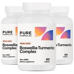 PureFormulas Boswellia Turmeric Complex bottle showing joint support for daily mobility.