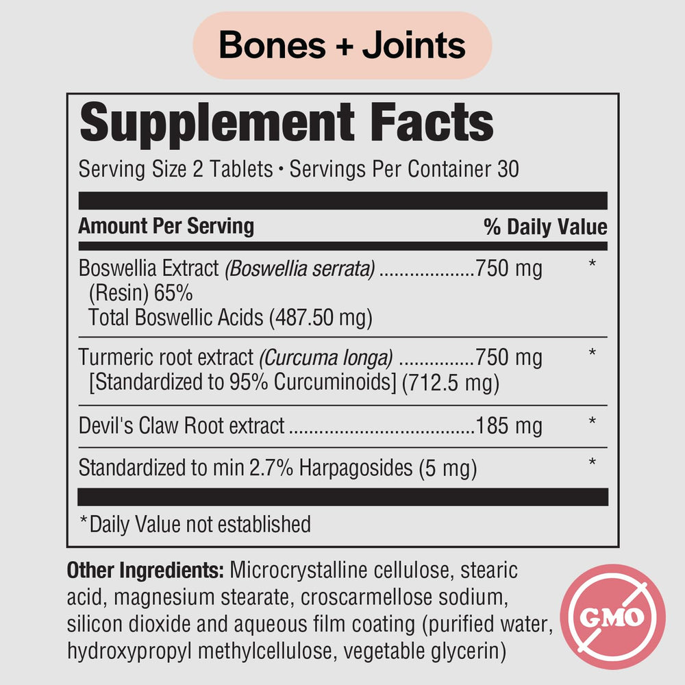 PureFormulas Boswellia Turmeric tablets close-up showing bioavailability focus.