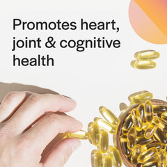 PureFormulas bottle on table, non-GMO omega-3 supplement.