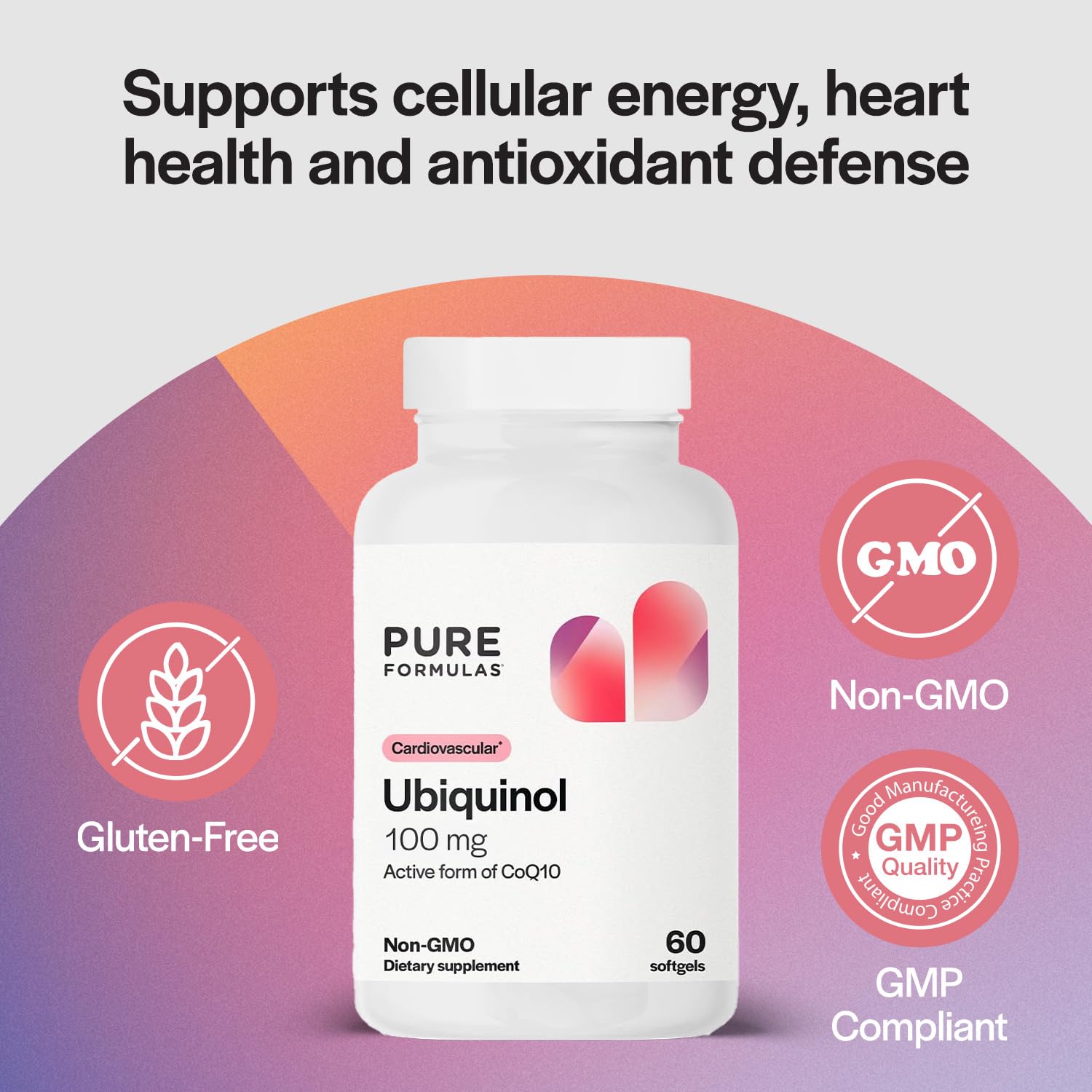 PureFormulas CoQ10 heart health packaging communicates quality