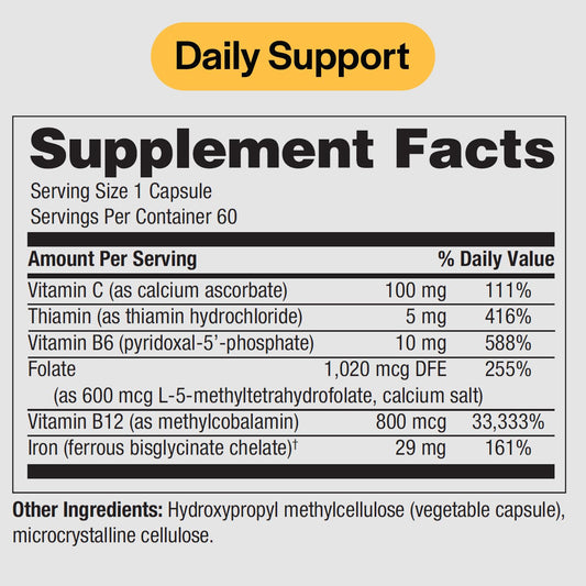 Close-up of PureFormulas Ferrous Iron Complete label with supplement facts.