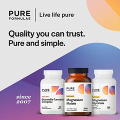 PureFormulas bottle with dosage info suggests daily energy and recovery support.