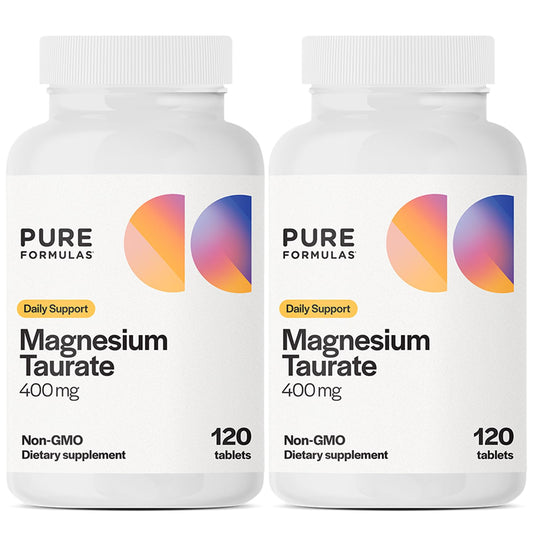 PureFormulas Magnesium Taurate 400mg bottle for daily heart and muscle support.