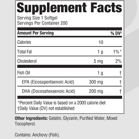 PureFormulas omega-3 label closeup, highlighting EPA and DHA per serving.