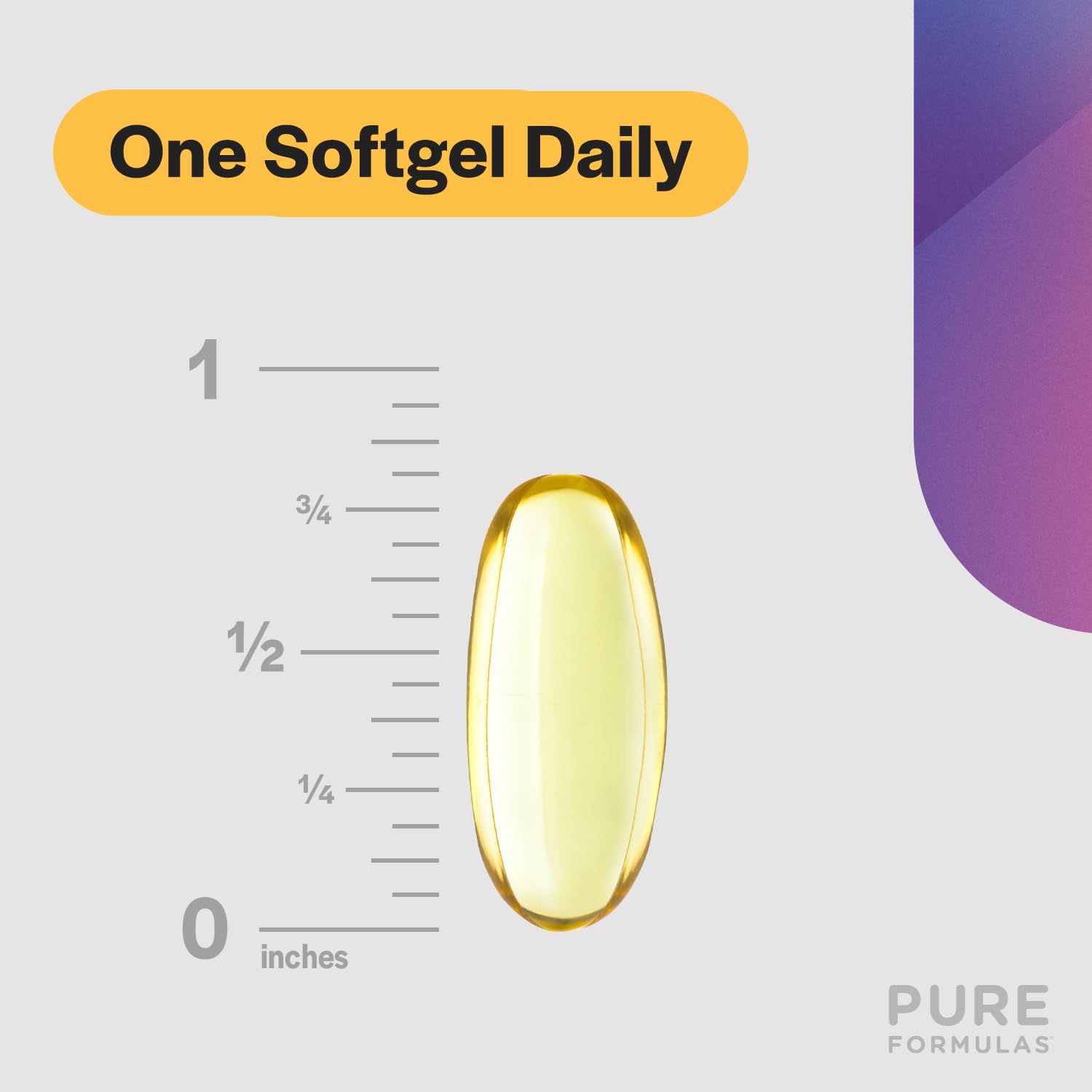PureFormulas softgels poured from bottle for easy daily dosing.