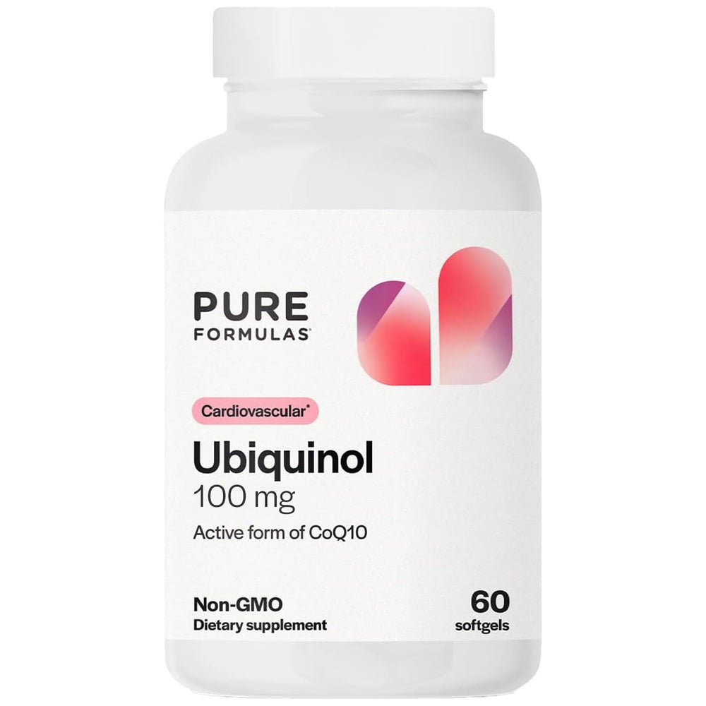 PureFormulas Ubiquinol softgels bottle view supports heart health and energy
