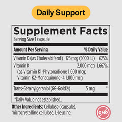 PureFormulas Vitamin D3 K2 5000 IU capsules top view suggests easy daily use.