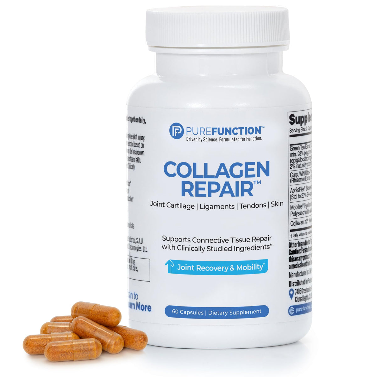 PUREFUNCTION Collagen Repair bottle pour for easy daily dosing and joint support