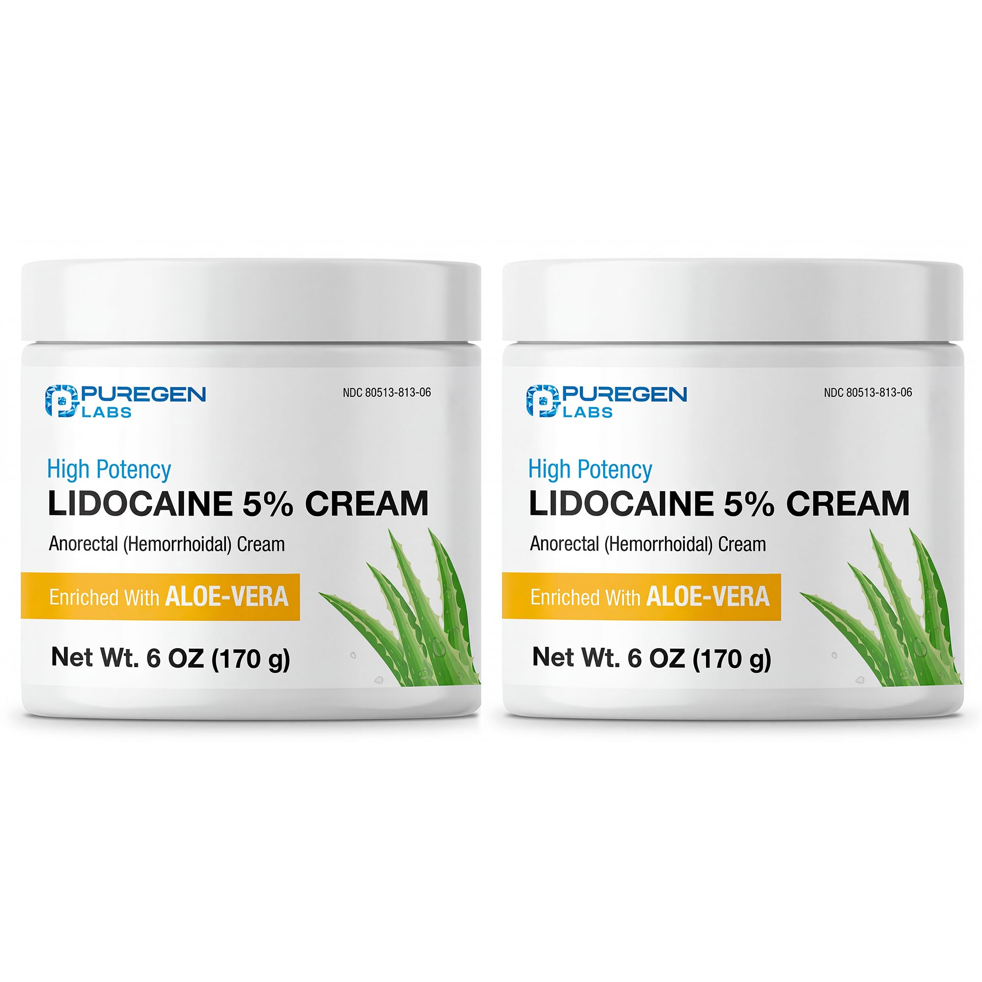 Puregen Labs 5% Lidocaine Cream tube close-up for targeted anorectal use.