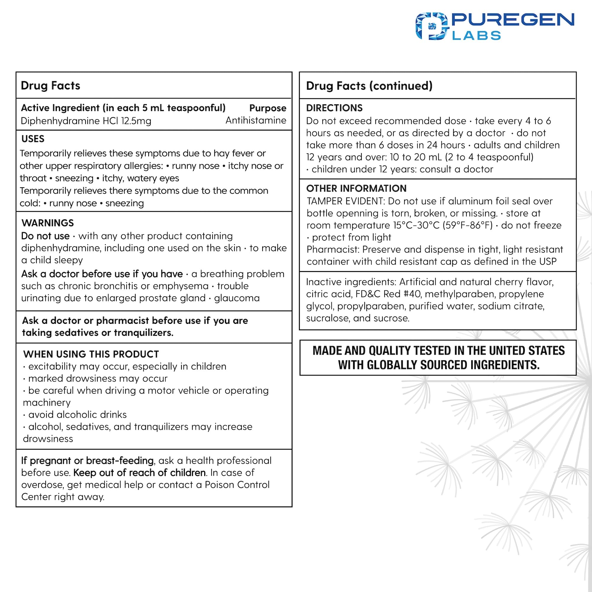 Puregen Labs Allergy Relief cherry flavor close-up showing pleasant taste for easy dosing.