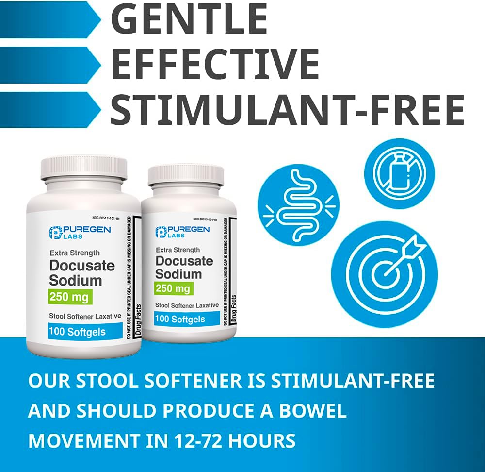 Puregen Labs Docusate 250 mg softgels blister pack ready