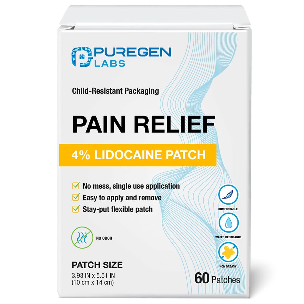 Puregen Labs Lidocaine patch for the back provides fast numbness and temporary pain relief