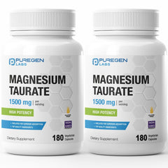 Puregen Labs Magnesium Taurate 1500mg bottle shows high potency for daily support.